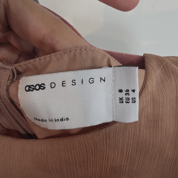 ASOS DESIGN Satin Corset Maxi Dress Copper Mesh Sleeve | US 4 - Picture 5 of 6